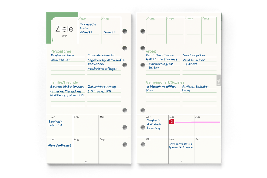 weekview Personal-Einlagen A6 2027 – Ziele 2027
