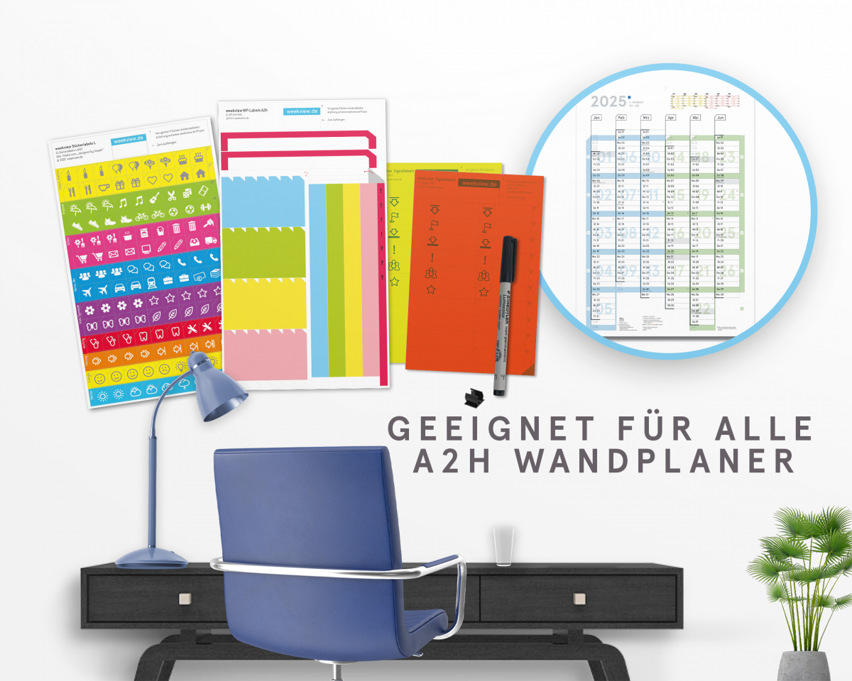 weekview A2h-Label-Set | Zubehör zu den A2h-Wandplanern abwischbar: Labels, A1-Neonlabels, Sticker