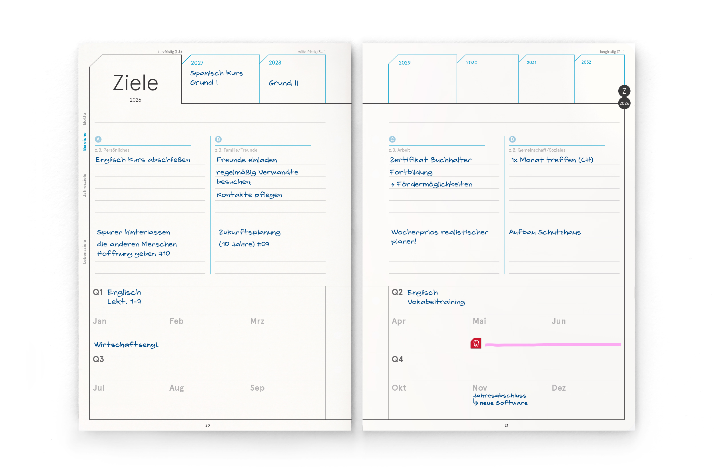 Business-Einlagen A5 2026 – Planungssystem mit Wochen- & Quartalsplanung | Filofax-A5-Lochung
