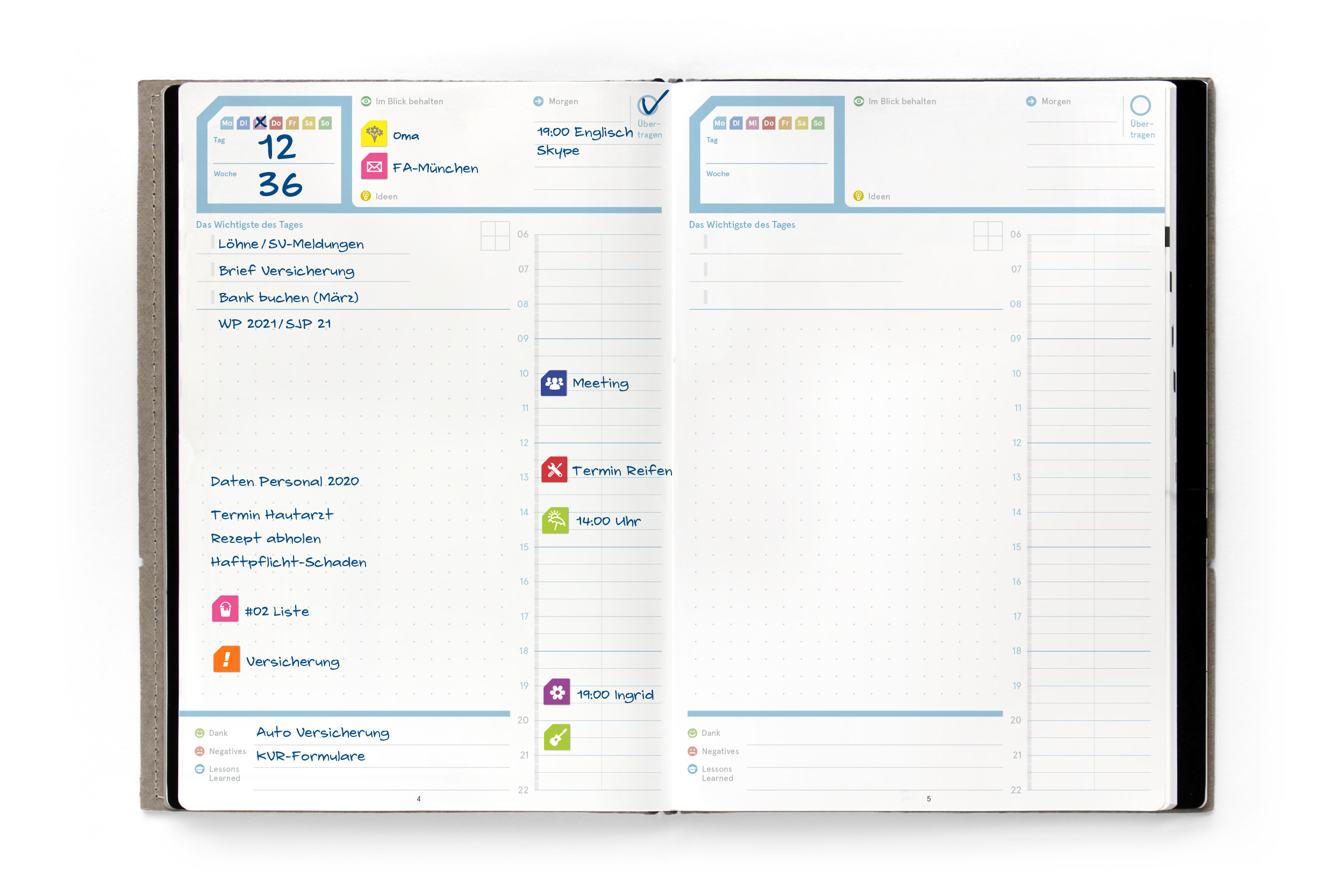 A5 weekview X17 DayBook (1 Tag - 1 Seite)
