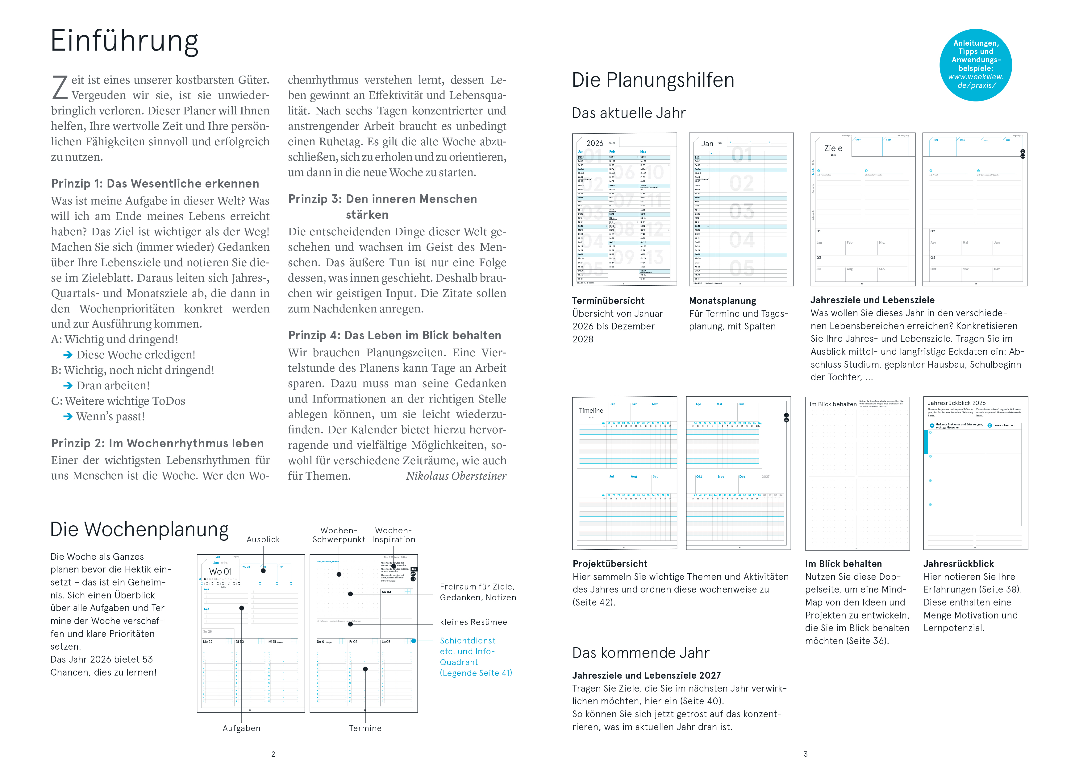 Druckversion doppelseitig - Business-Einlagen A5 2026, inkl. Planungstools und Notizteil