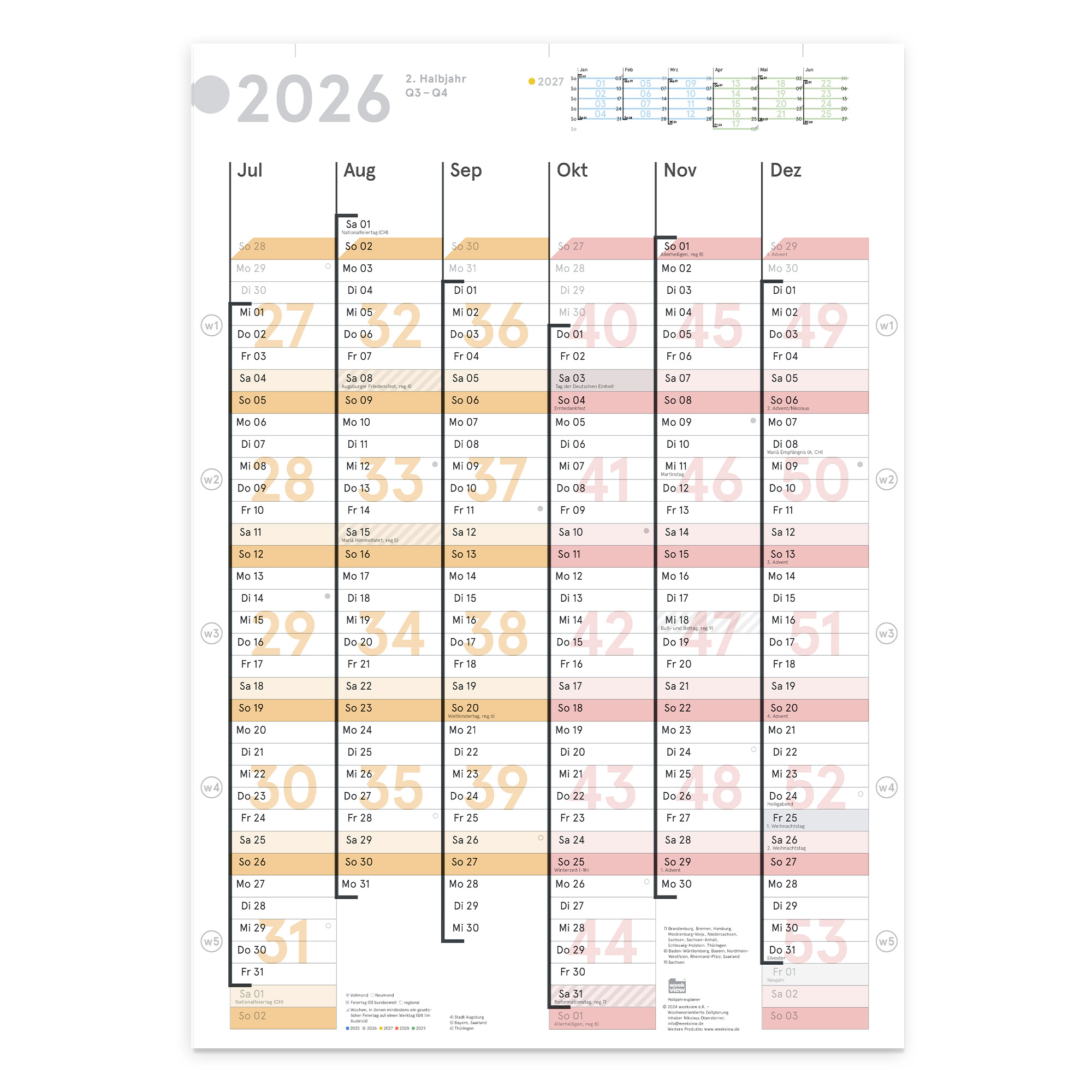 Digital Planner / Druckversion | Wandplaner A2h 2026