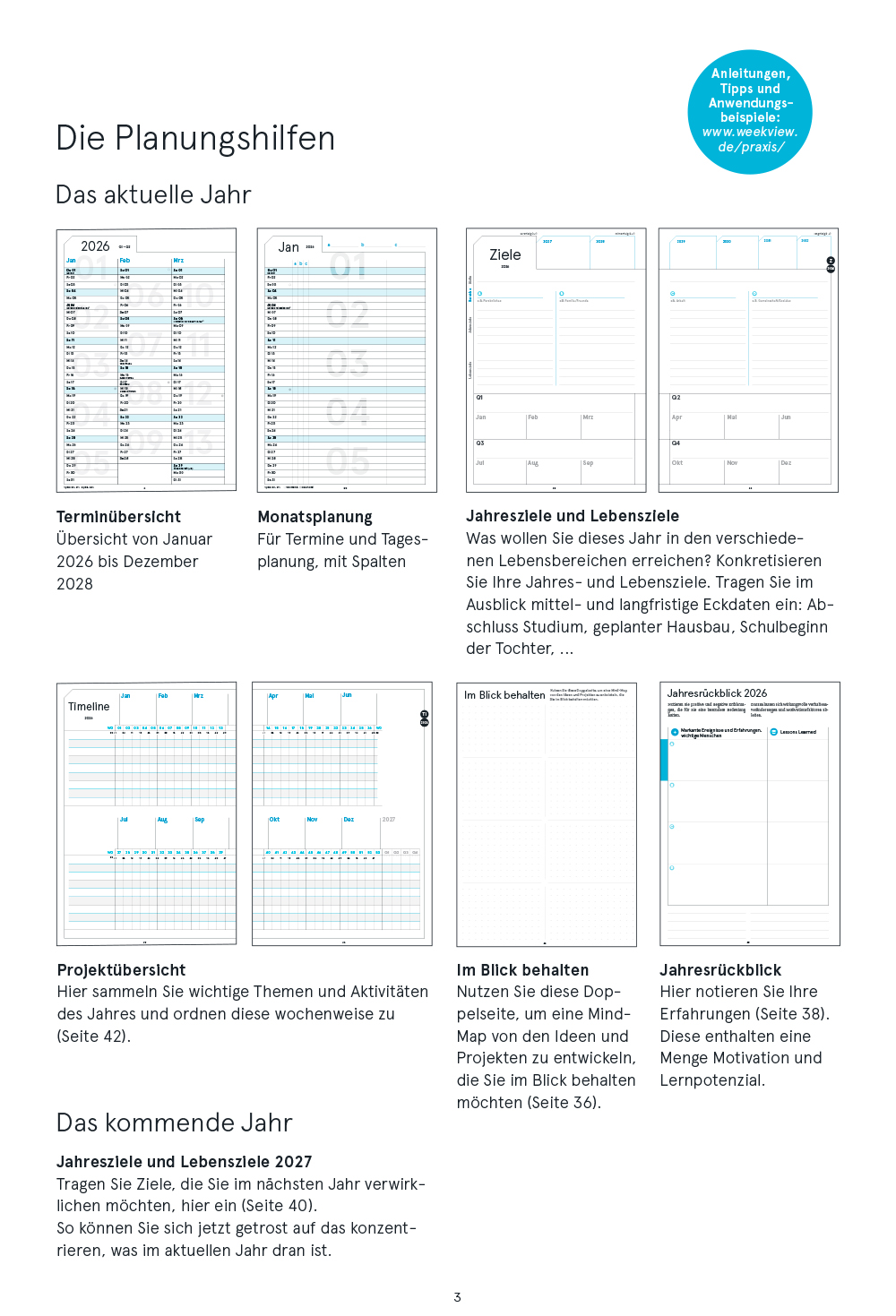 Druckversion einseitig - Business-Einlagen A5 2026, inkl. Planungstools und Notizteil