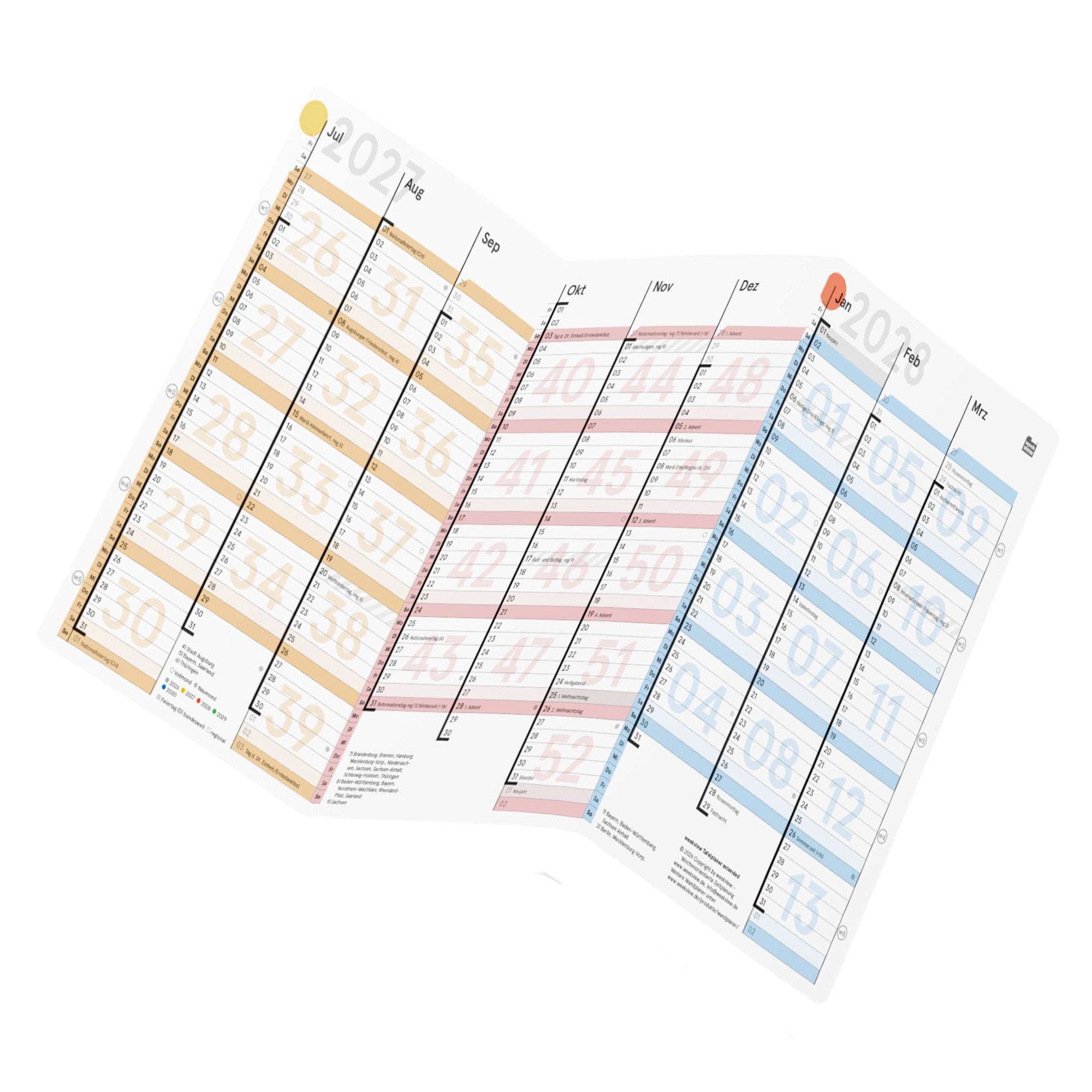 18M-Tafelkalender extended Okt 2026 – Mrz 2028, Seite 2: Juli 2027 bis März 2028