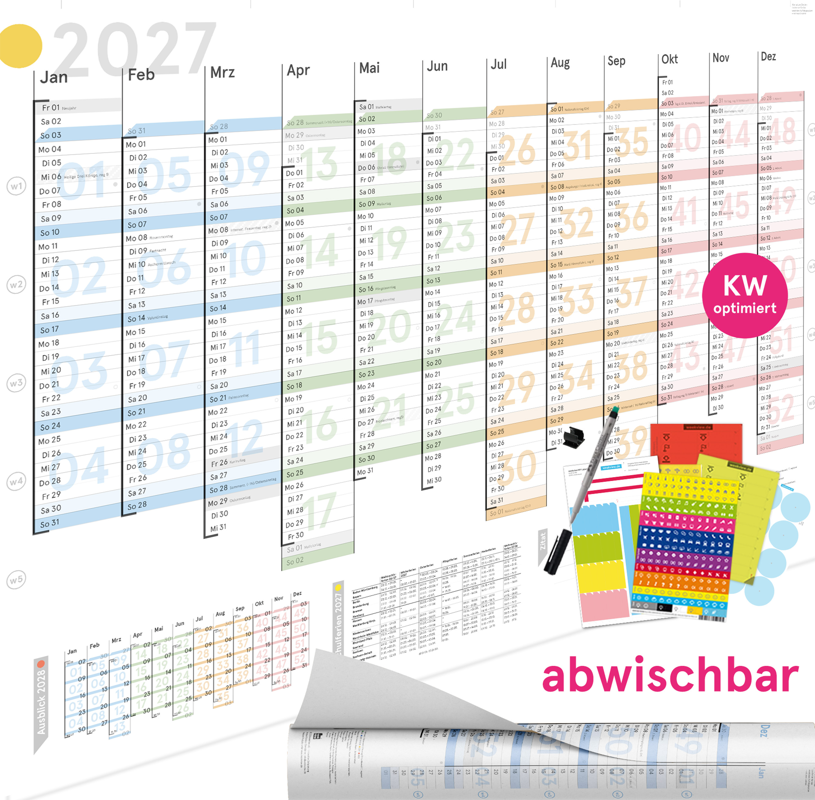 Wall planner Colour 2027 wipeable Plus, DIN A1