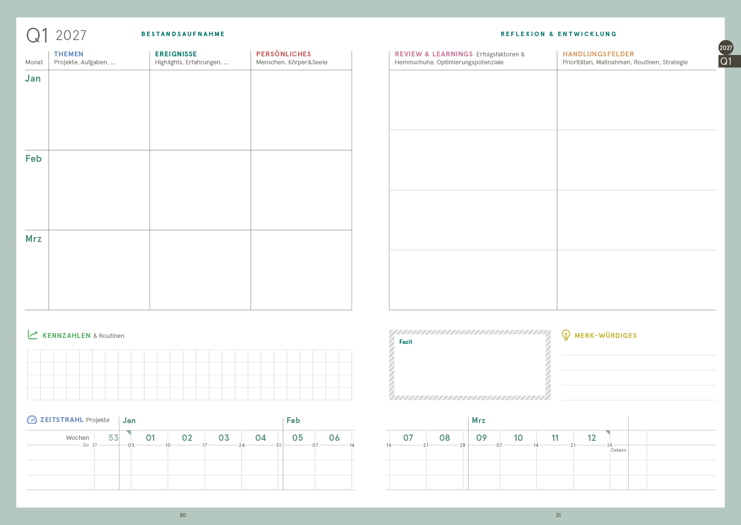Druckversion doppelseitig - weekview ESSENTIALS 2027 PDF Druckversion zum Selberdrucken A4 Quer