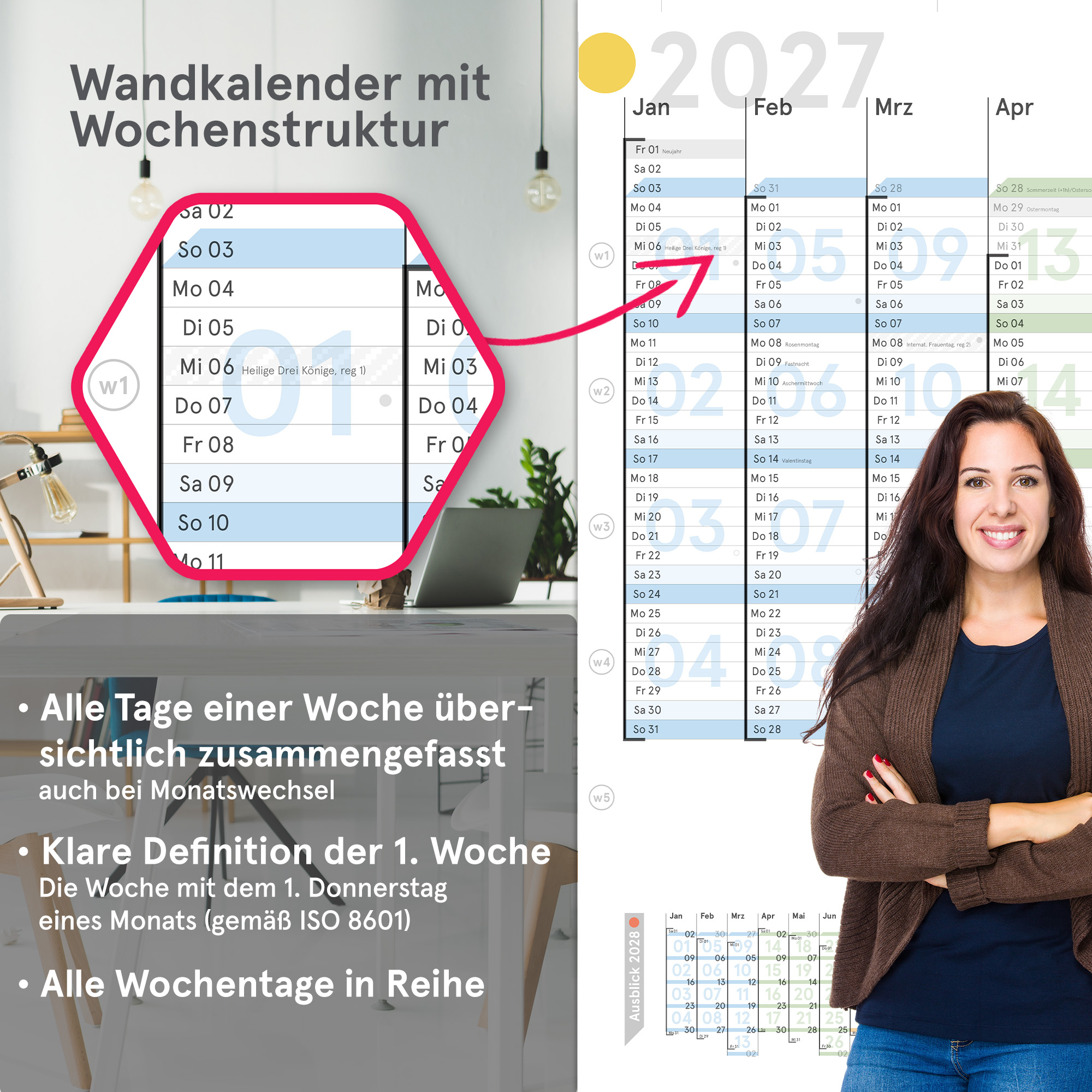 Wandplaner Colour 2027 abwischbar, DIN A1