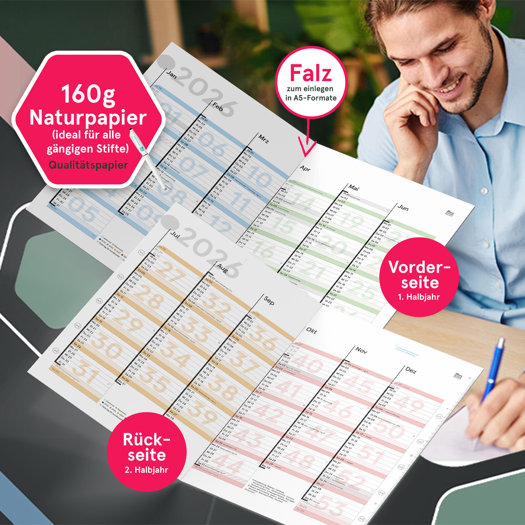Tafelkalender 2026, A4, gefaltet