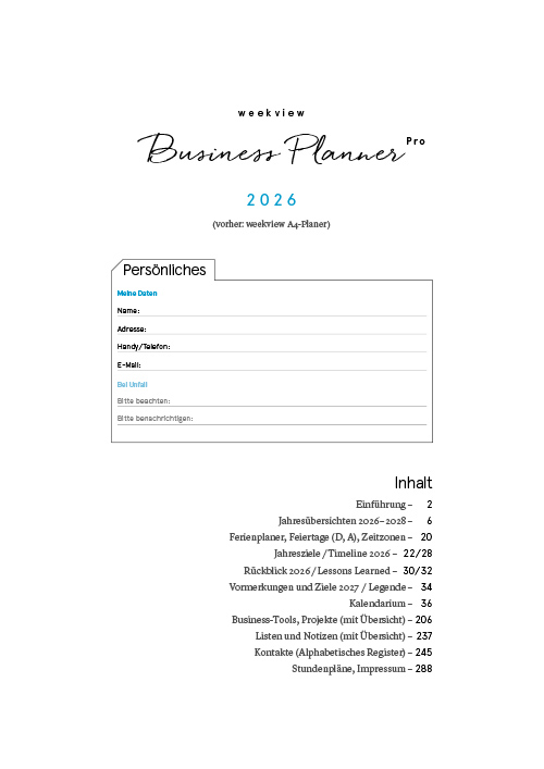Druckversion (PDF) | A4-Planer 2026 | doppelseitig zum Selbstausdruck