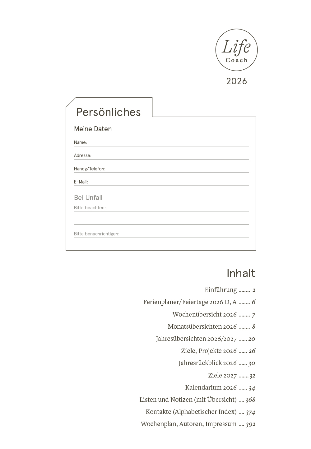 Druckversion PDF | LifeCoach 2026 – Das Leben im Blick A5