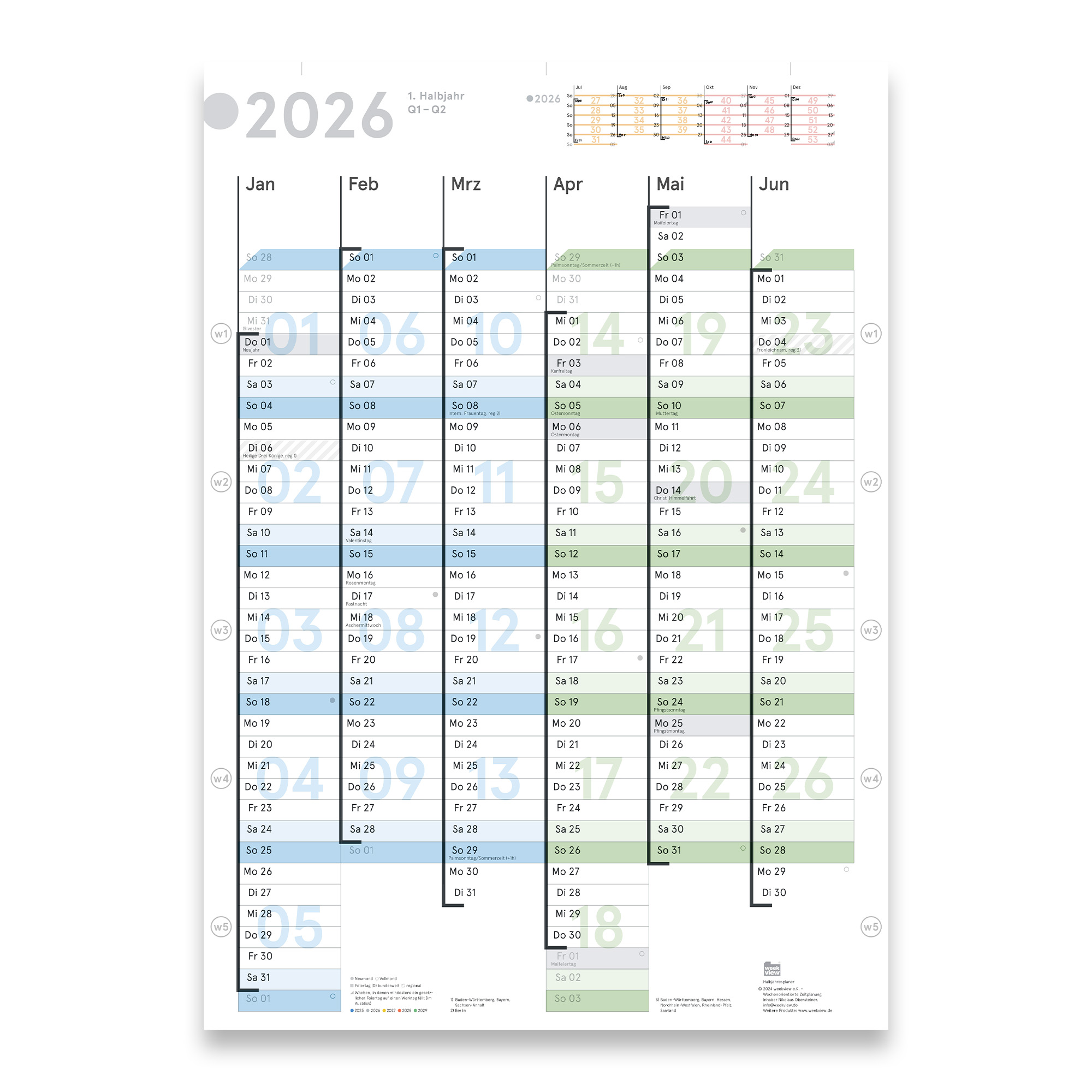 18-Monats-Wandplaner Jan 2026 – Jun 2027 (3xA2h)