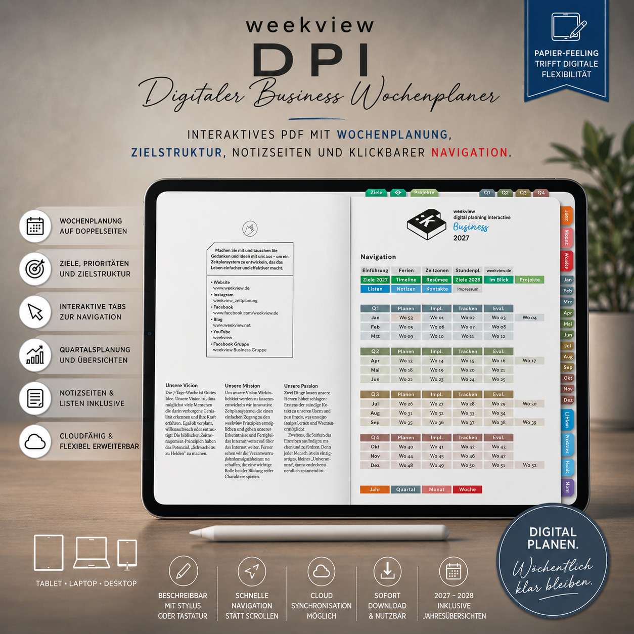 Digital Planner | Business 2027 | mit Navigation, doppelseitig