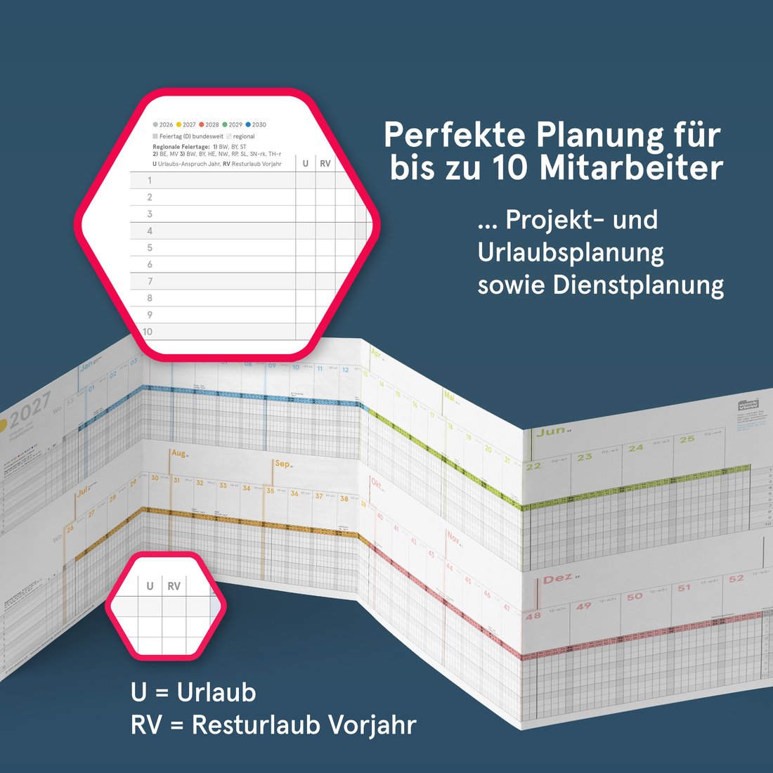 Zehn Planzeilen im Urlaubs- und Projektplaner 2027