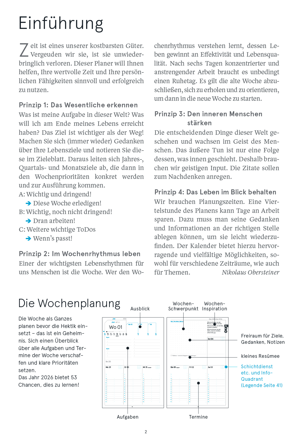 Druckversion einseitig - Business-Einlagen A5 2026, inkl. Planungstools und Notizteil