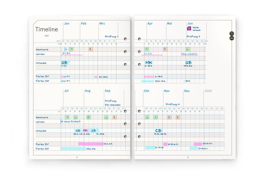 weekview Business-Einlagen A5 2027 – Timeline 2027