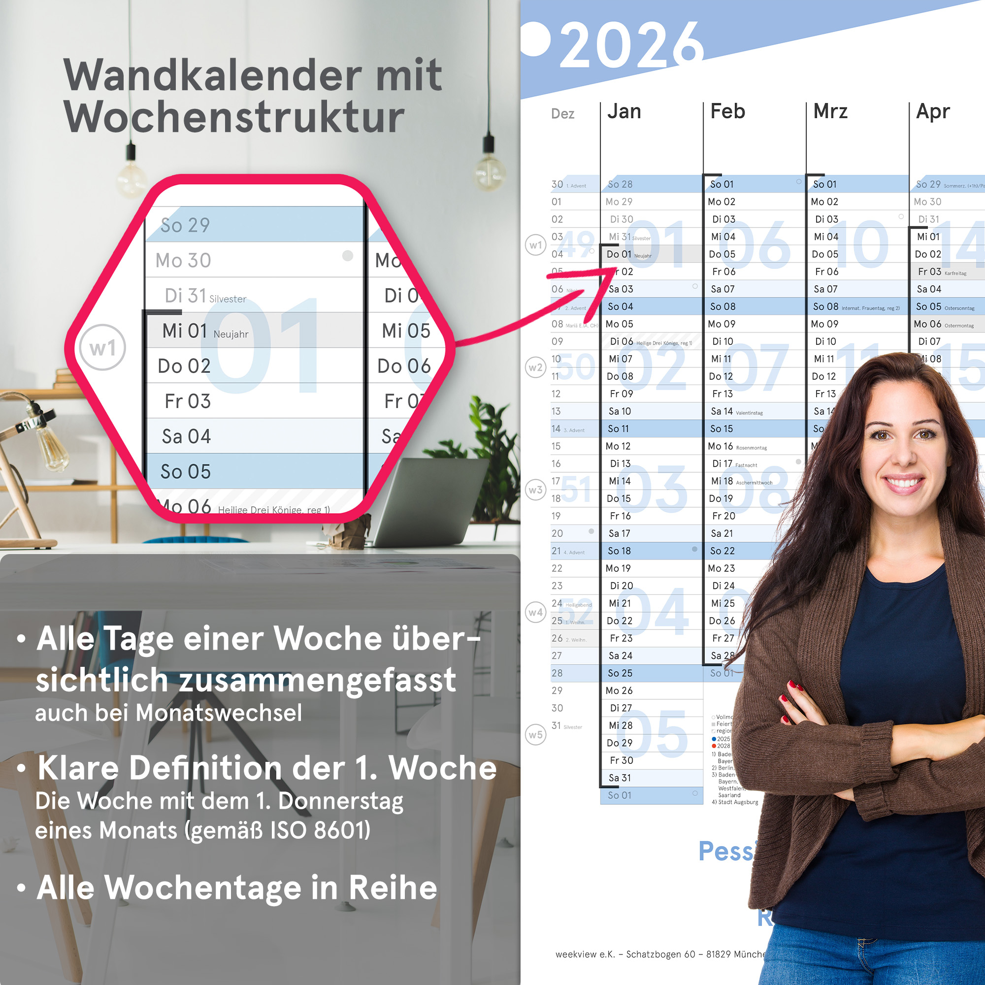 Wandplaner Blau 2026 - Segelschiff Motiv - Wandkalender KW-optimiert, DIN A1, gefaltet