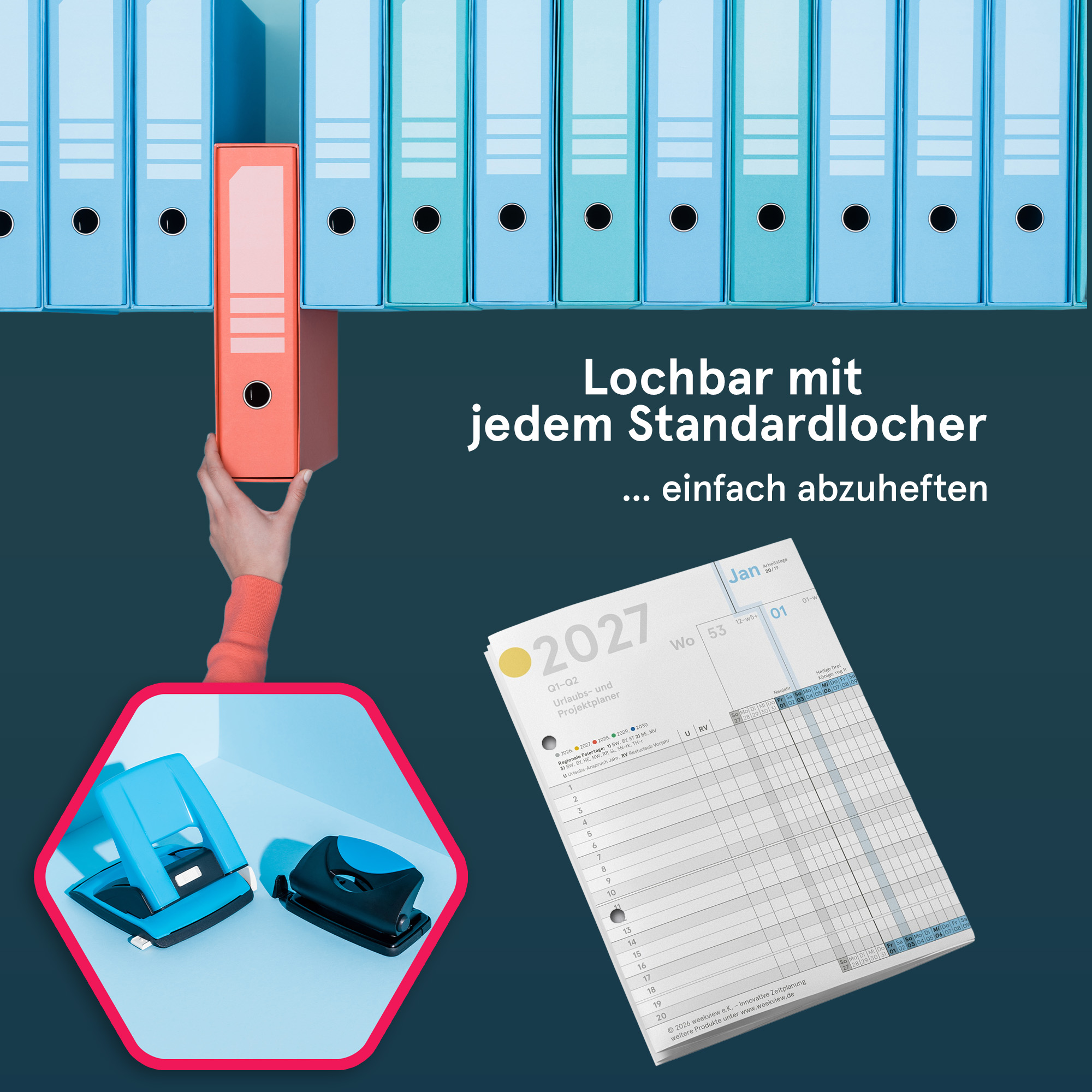 Urlaubs- und Projektplaner A5-Leporello farbig 2027 gefaltet, 84x20 cm, Personal- und Dienstplaner