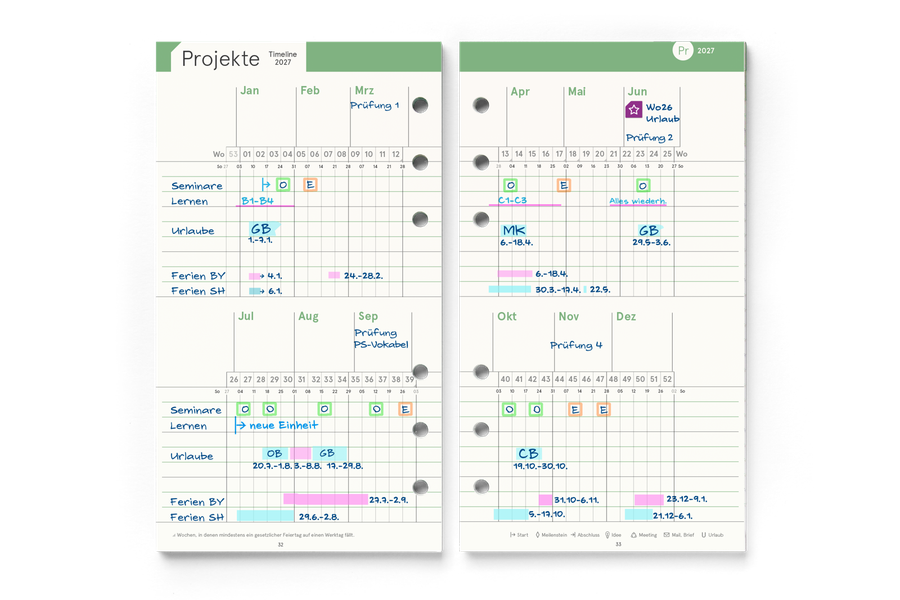weekview Personal-Einlagen A6 2027 &ndash; Projekte & Timeline