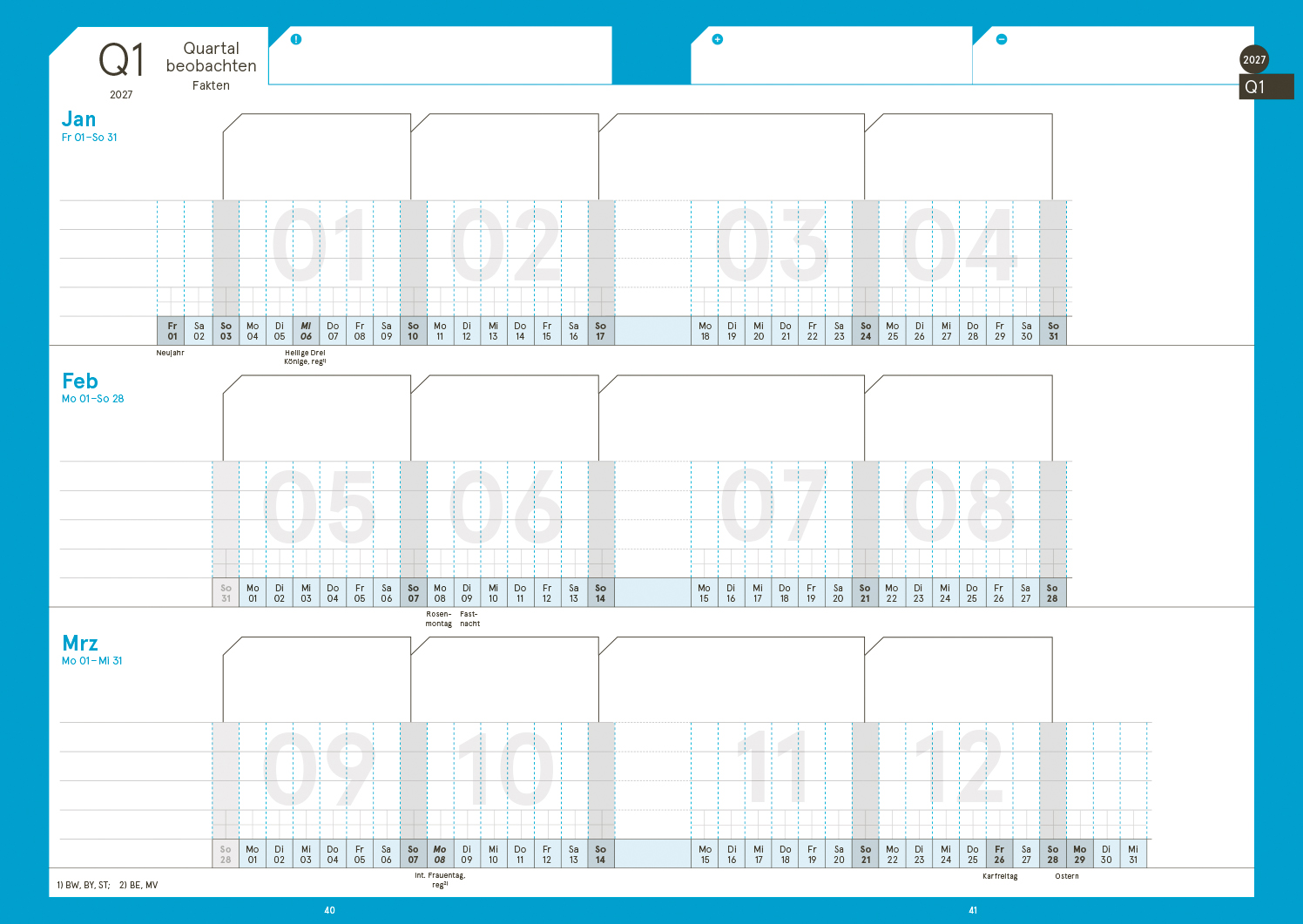 Druckversion doppelseitig - Business-Einlagen A5 2027, inkl. Planungstools und Notizteil