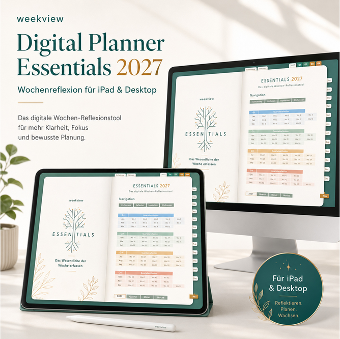 weekview Digital Planner Essentials 2027 auf Tablet und Bildschirm