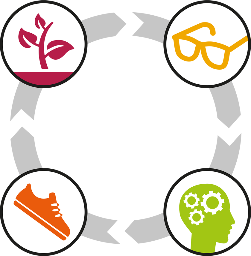 Der weekview EPTW-Zyklus mit den vier Phasen Erkennen, Planen, Tun und Wurzeln.