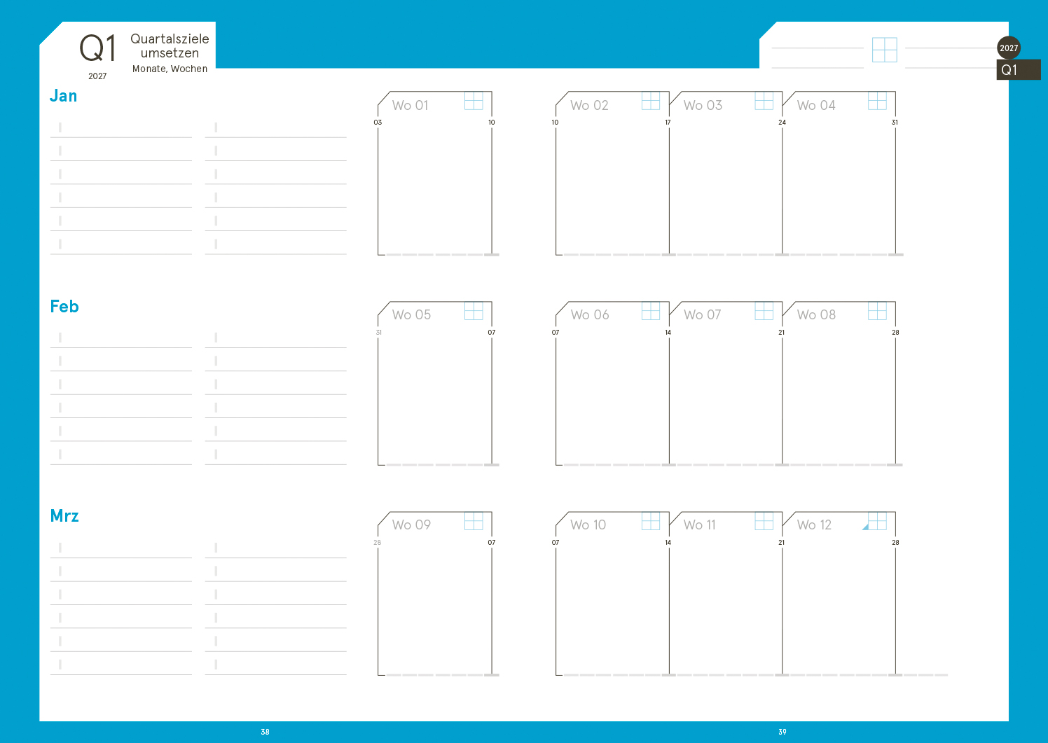 Druckversion doppelseitig - Business-Einlagen A5 2027, inkl. Planungstools und Notizteil