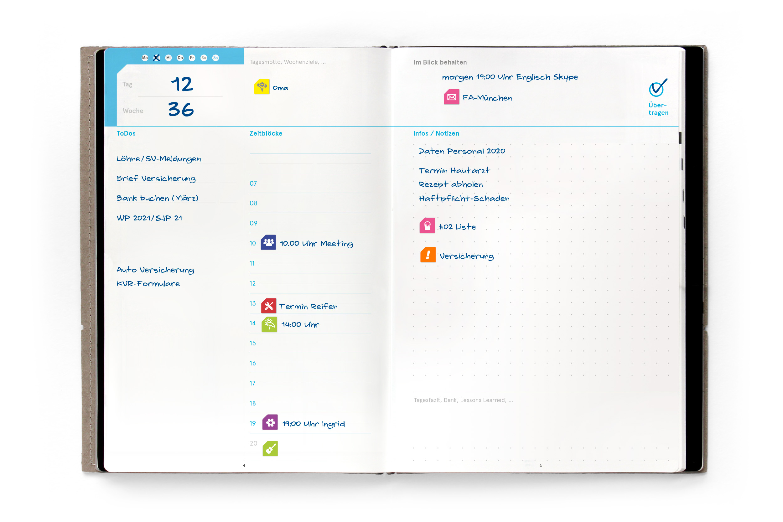 A5 weekview X17 DayBook (1 Tag - 2 Seiten)