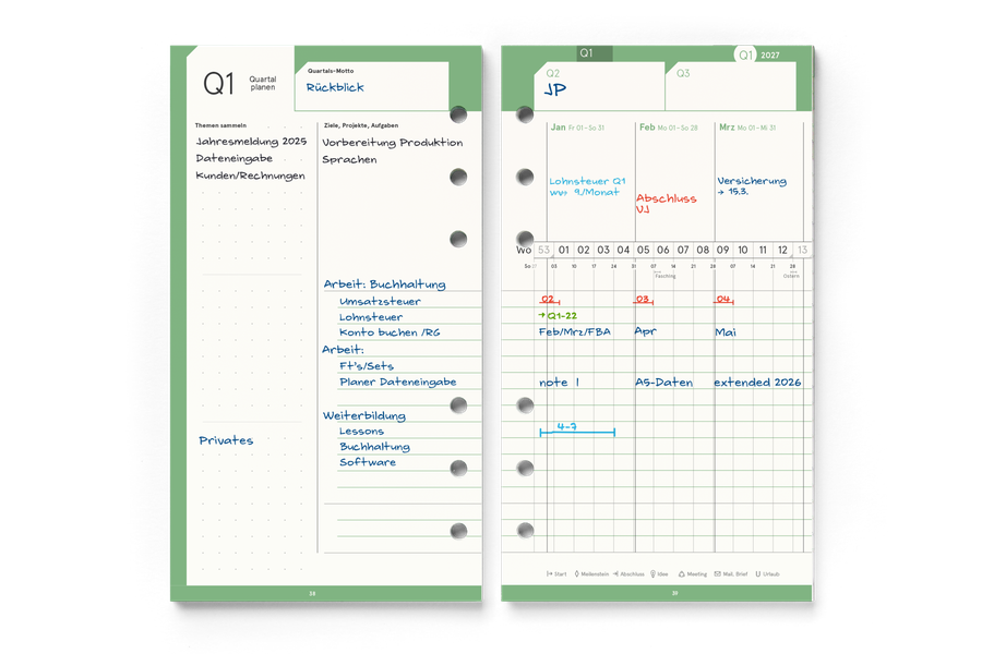 weekview Personal-Einlagen A6 2027 &ndash; Quartal planen