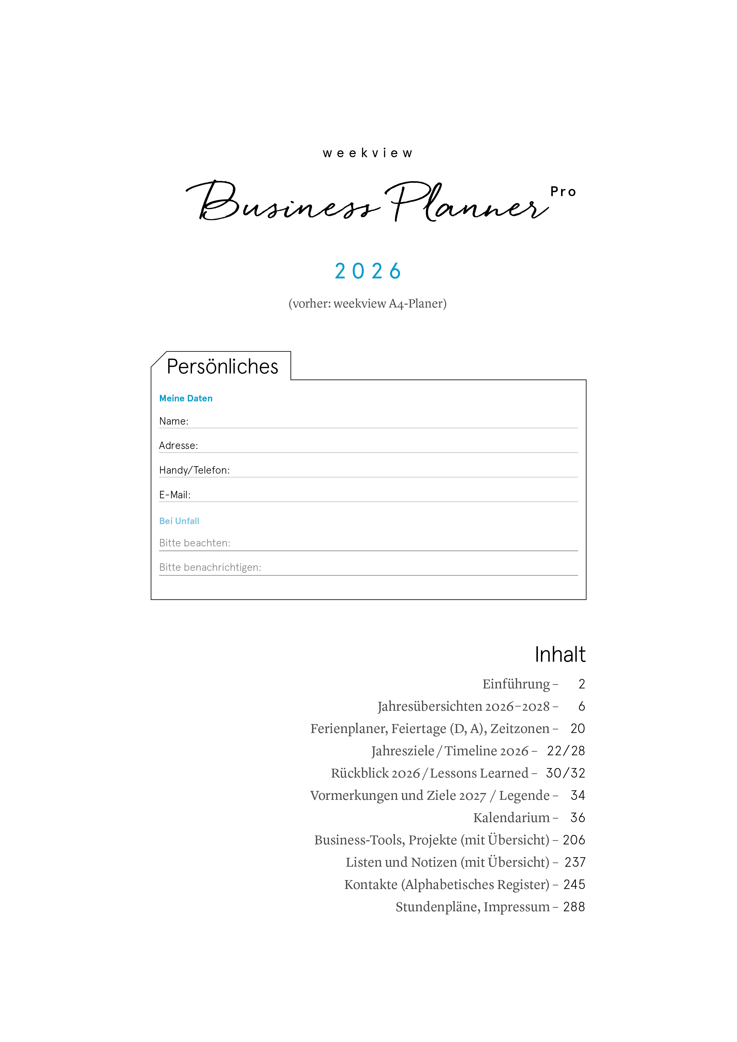 Druckversion (PDF) | A4-Planer 2026 | einseitig zum Selbstausdruck