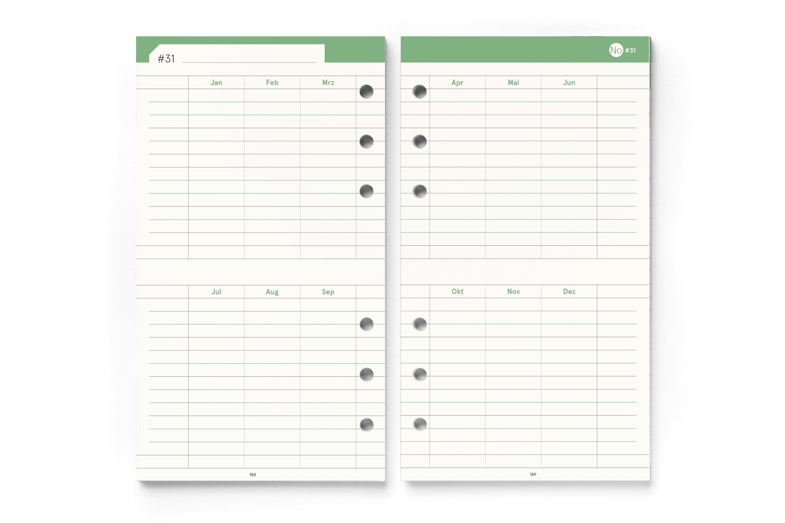 Personal-Einlagen 2027, Filofax-A6-Lochung