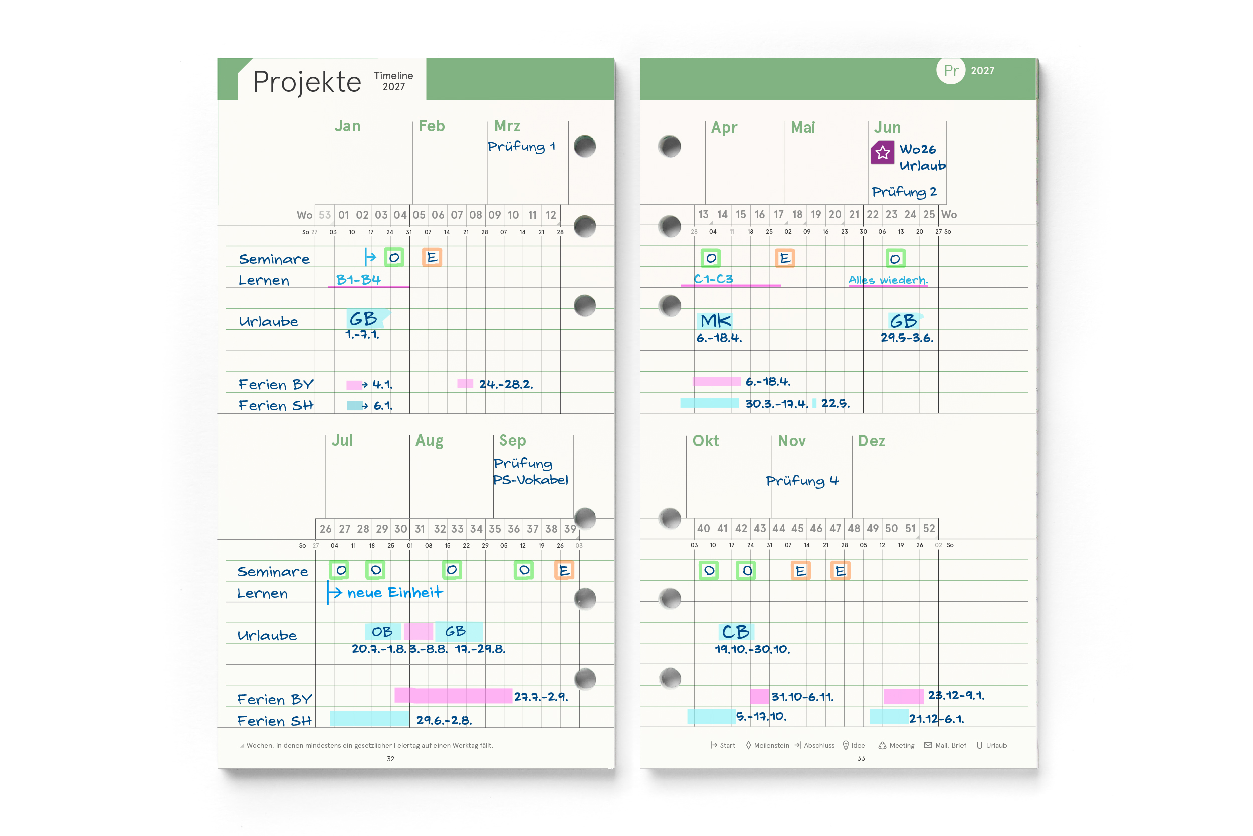 Personal-Einlagen 2027, Filofax-A6-Lochung