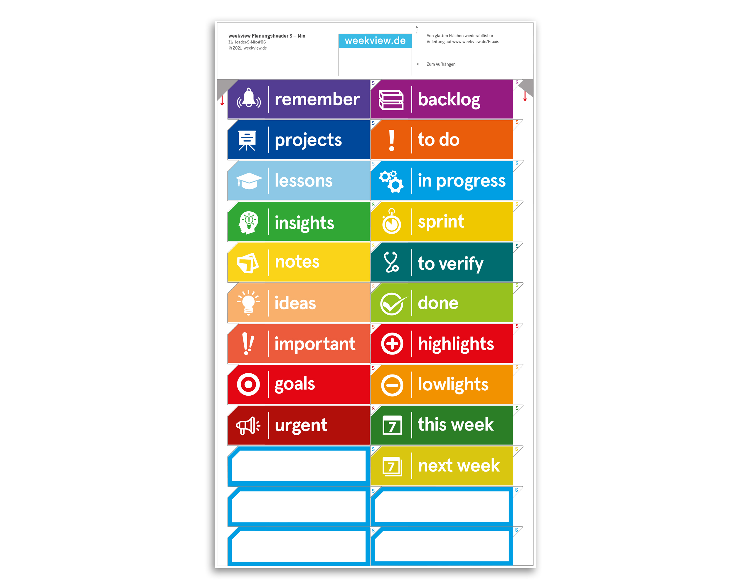 weekview Planungs-Header S – Beschriftung für Whiteboards & Boards