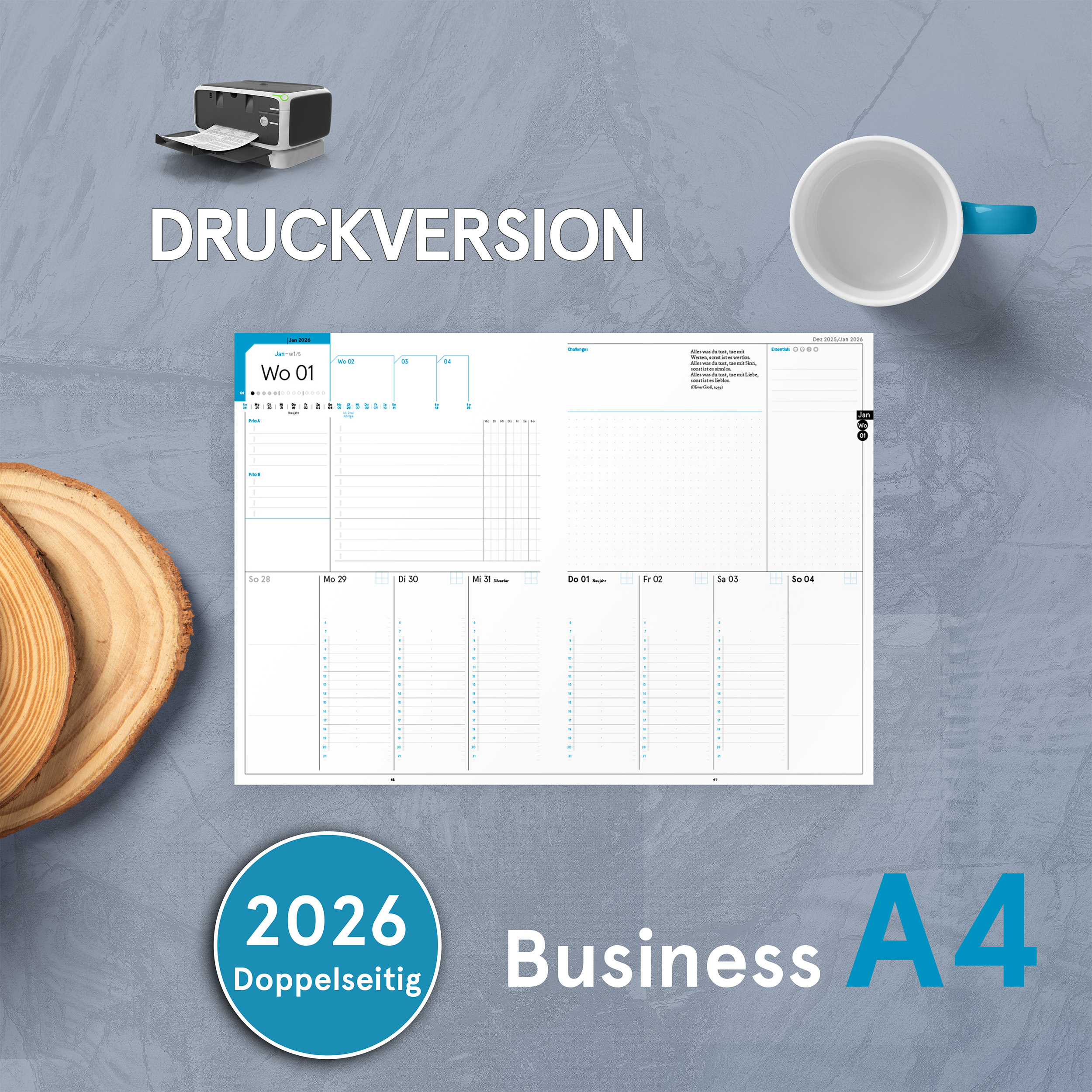 Druckversion (PDF) | A4-Planer 2026 | doppelseitig zum Selbstausdruck
