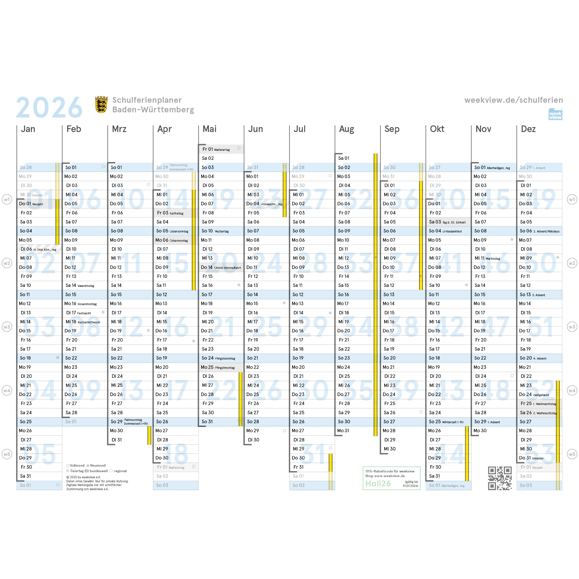 weekview school holiday planner A4 2026