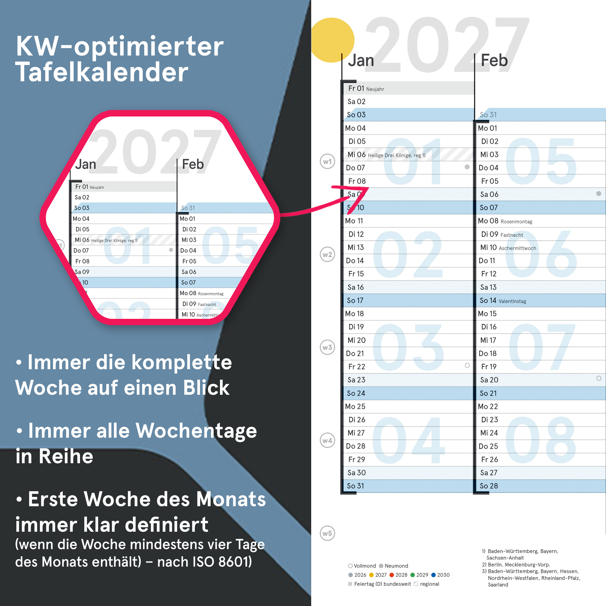 Tafelkalender 2027, A4, gefaltet