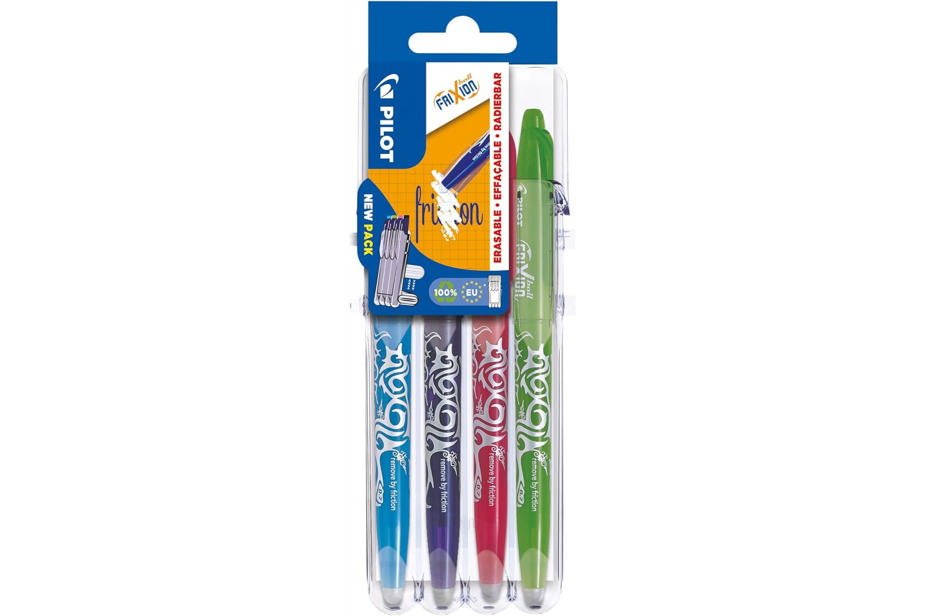 FriXion Ball 4er Set – Bunt: hellblau, pink, violett, hellgrün