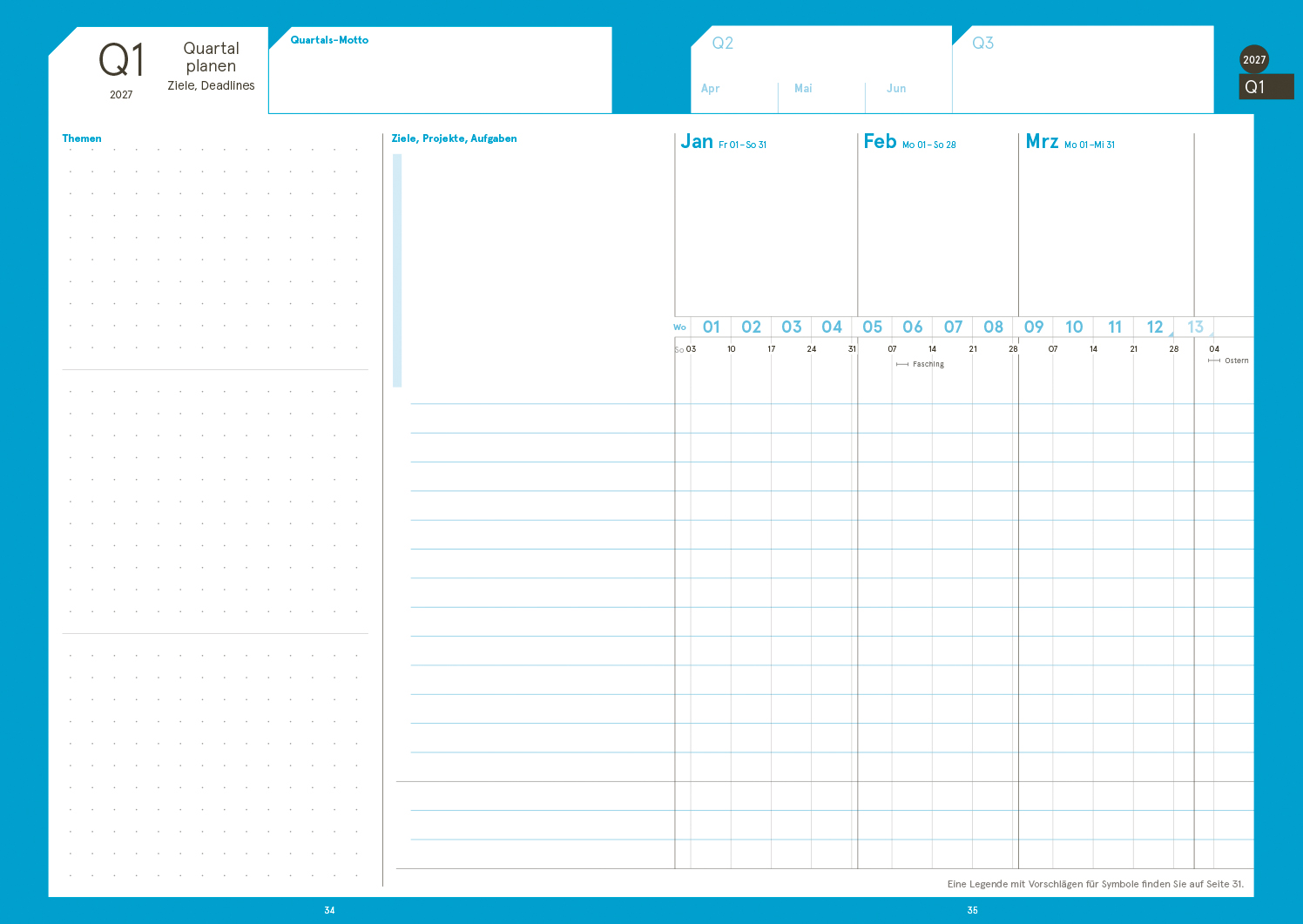 Druckversion doppelseitig - Business-Einlagen A5 2027, inkl. Planungstools und Notizteil