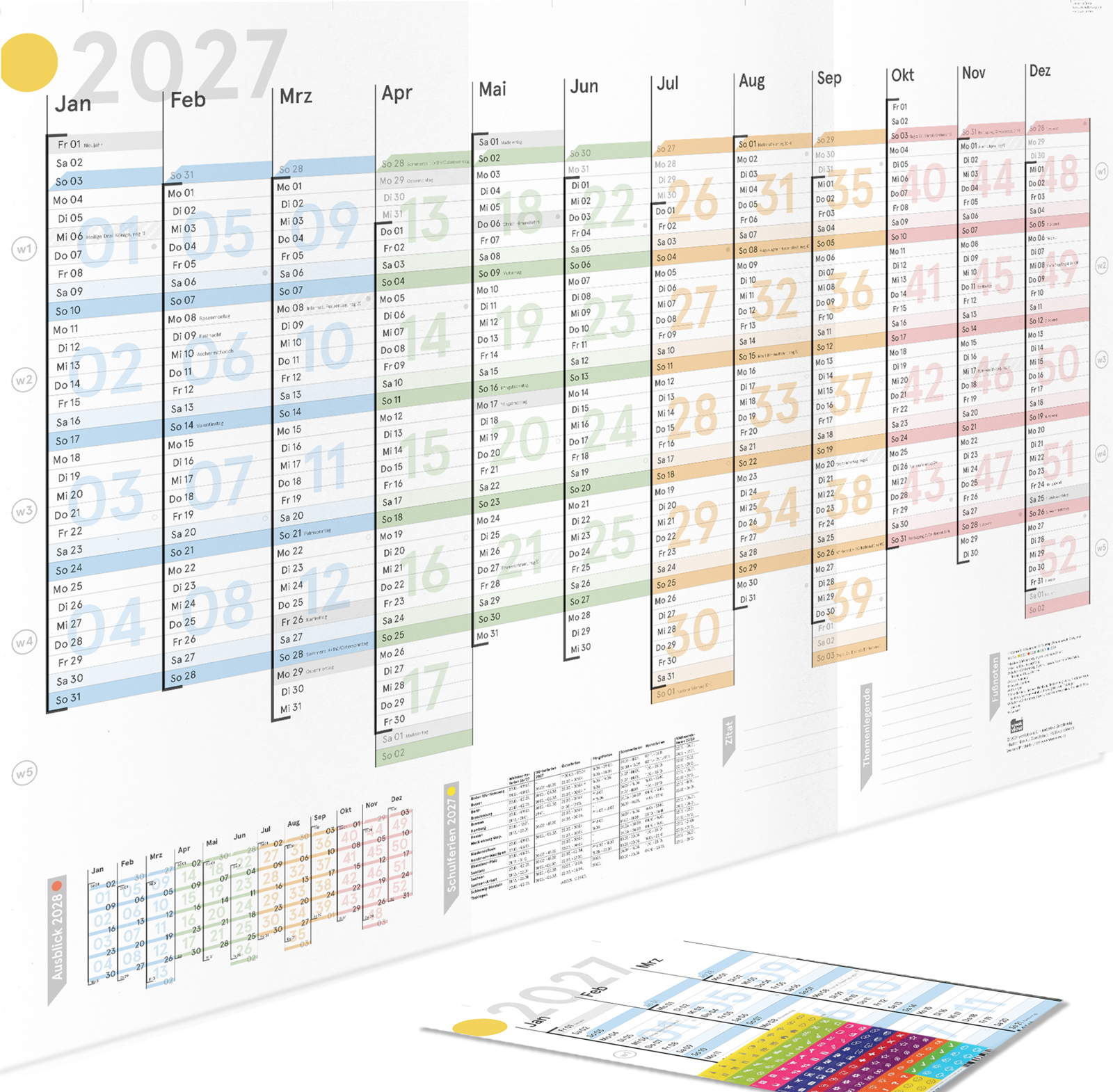 Wall planner Colour 2027 – calendar-week optimised wall calendar, DIN A1, rolled