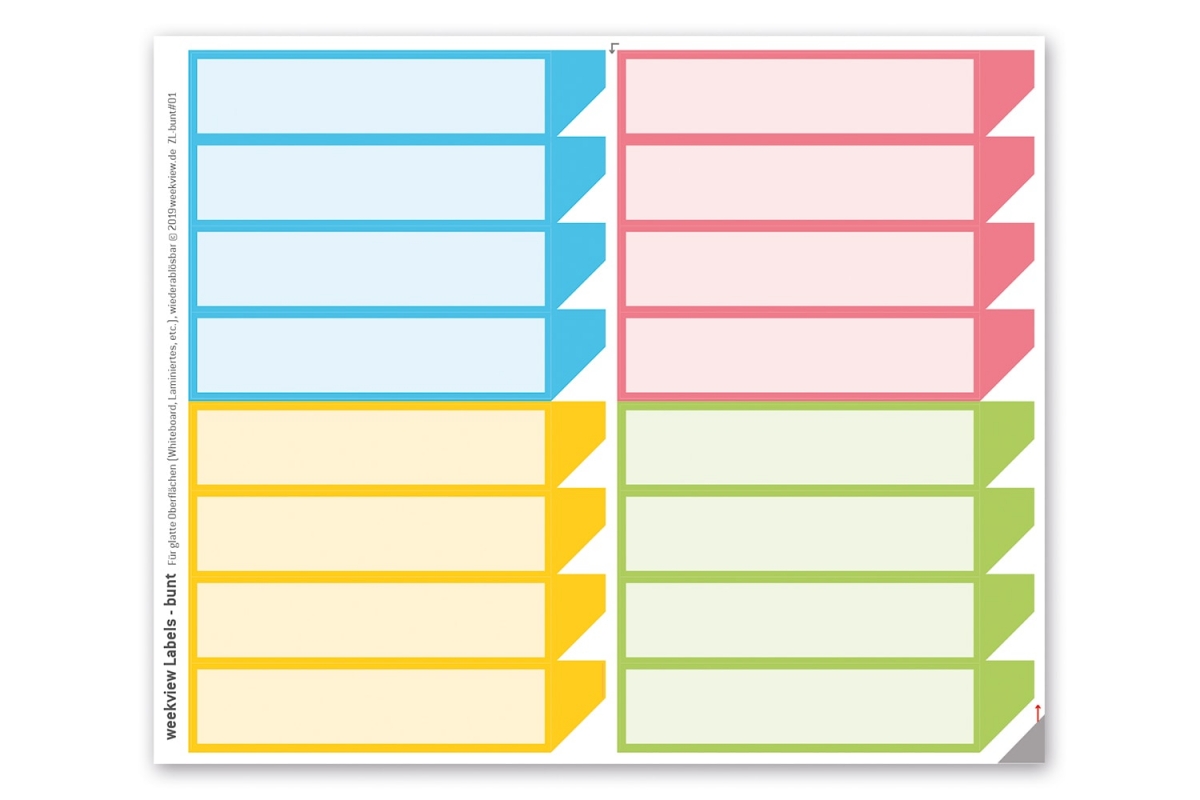 weekview Labels colour - farbig sortiert | repositionierbar, mit der praktischen Lasche!