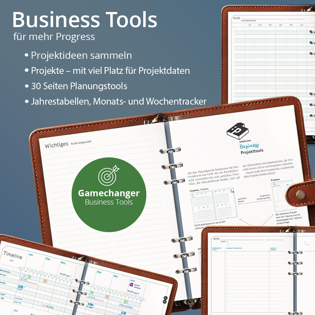 Business-Einlagen A5 2026 – Planungssystem mit Wochen- & Quartalsplanung | Filofax-A5-Lochung