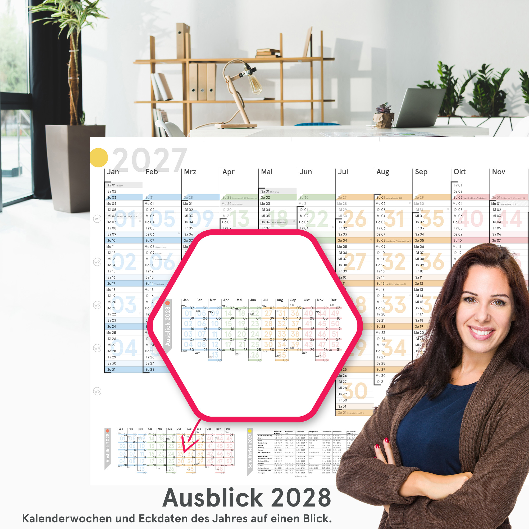 Wandplaner Colour 2027 abwischbar, DIN A1
