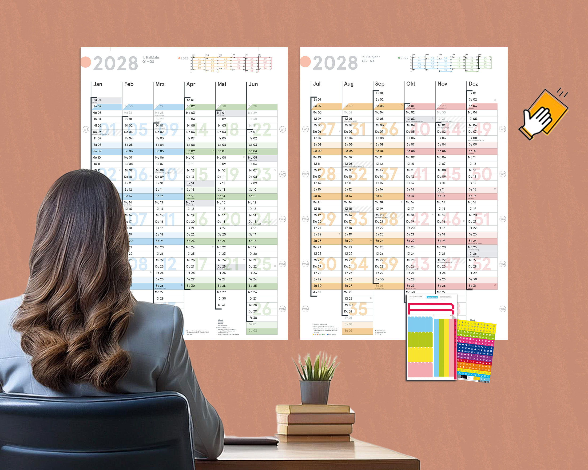 Wall calendar 2028, DIN A1 (2x A2h half-year planner)