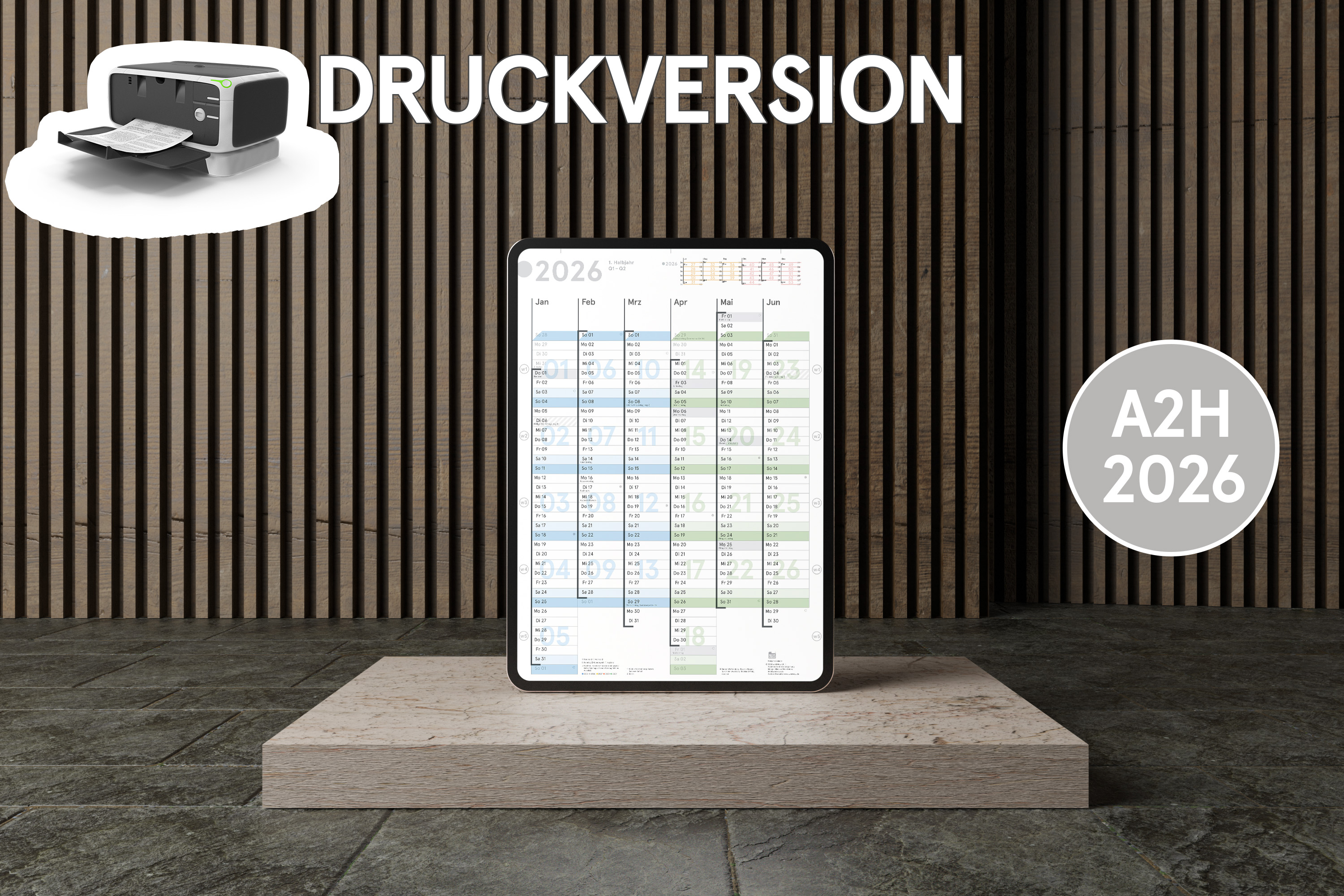Digital Planner / Druckversion | Wandplaner A2h 2026