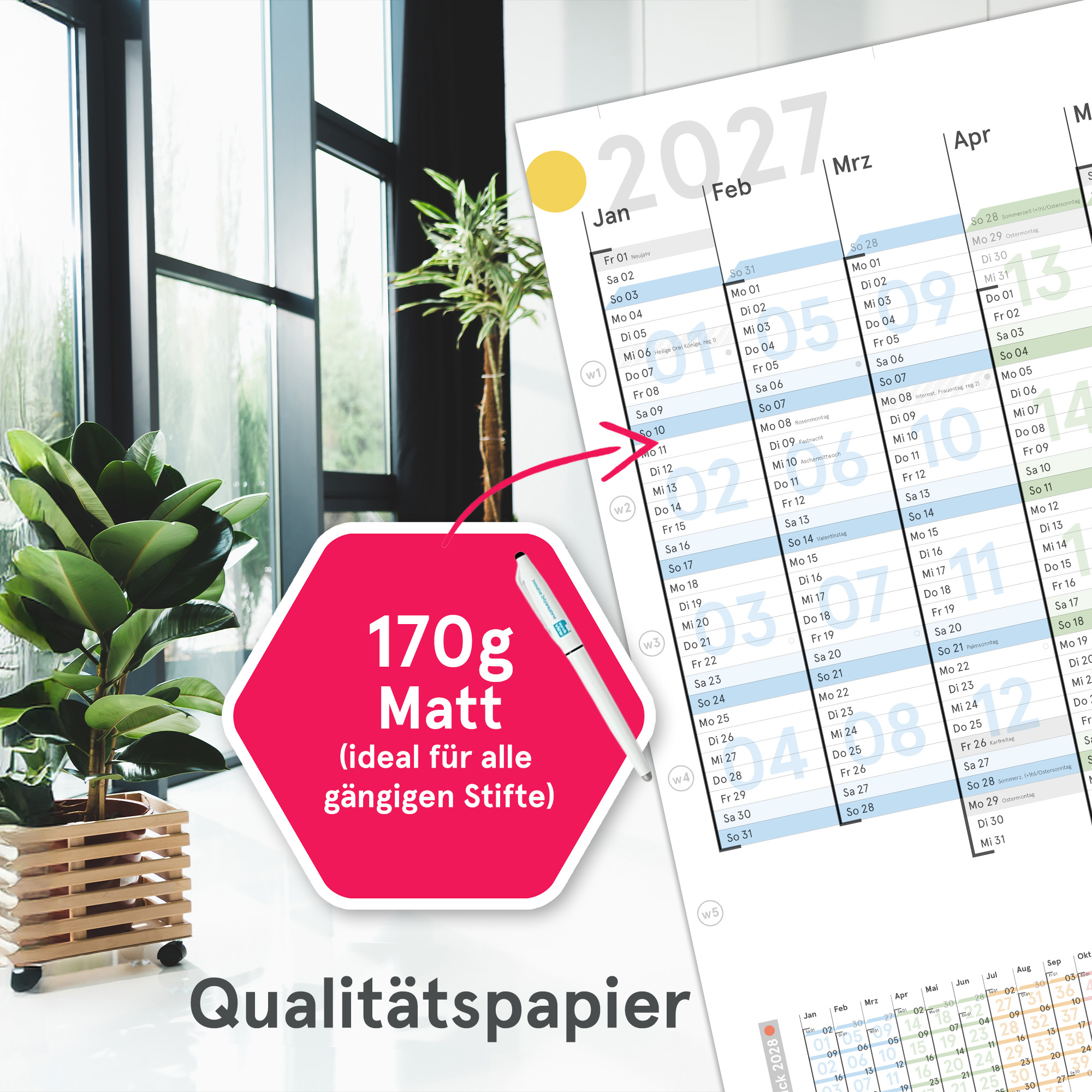Wandplaner Colour 2027 abwischbar, DIN A1