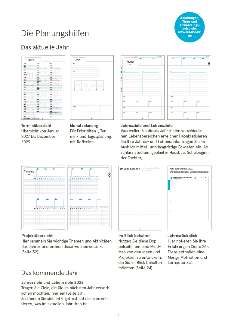 Druckversion einseitig - Business-Einlagen A5 2027, inkl. Planungstools und Notizteil