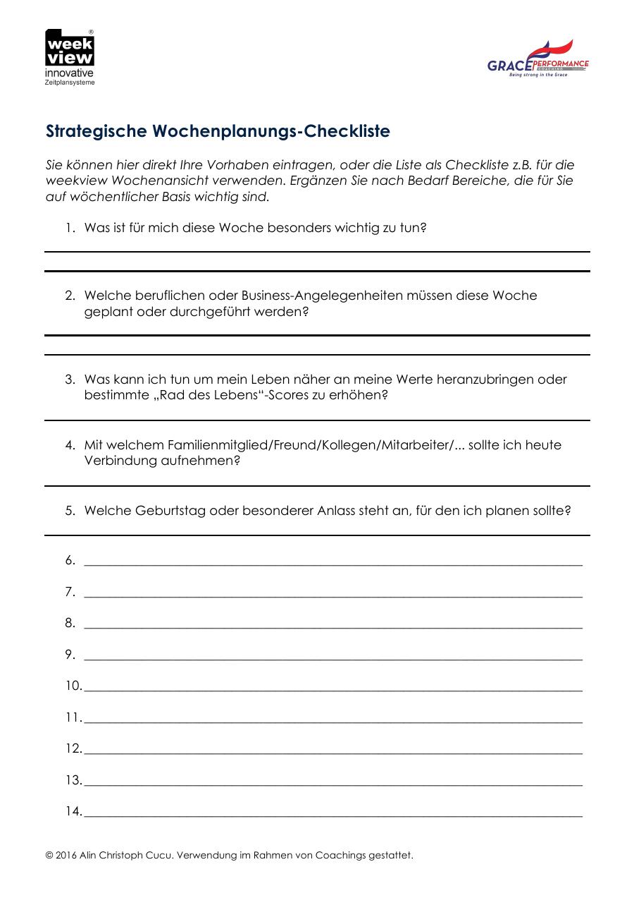 Vorschau: Strategische Wochenplanungs-Checkliste