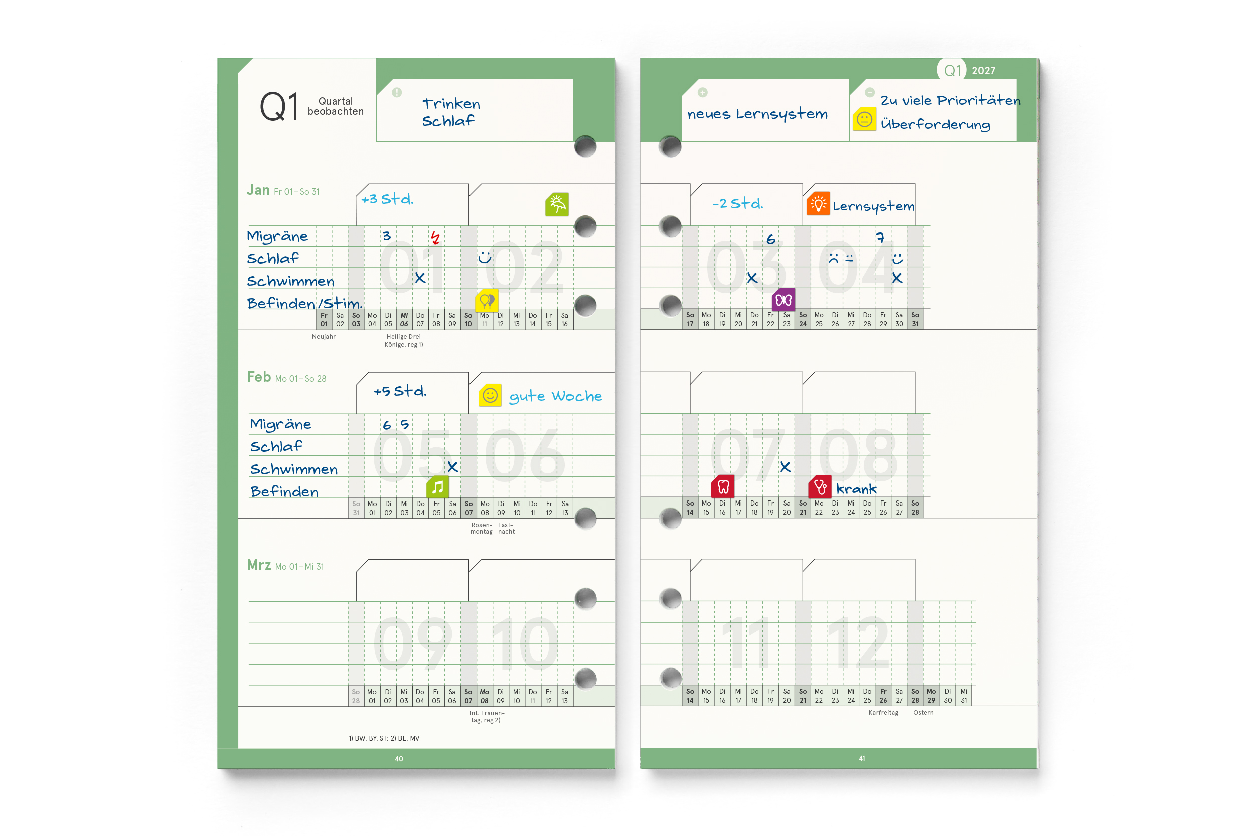Personal-Einlagen 2027, Filofax-A6-Lochung