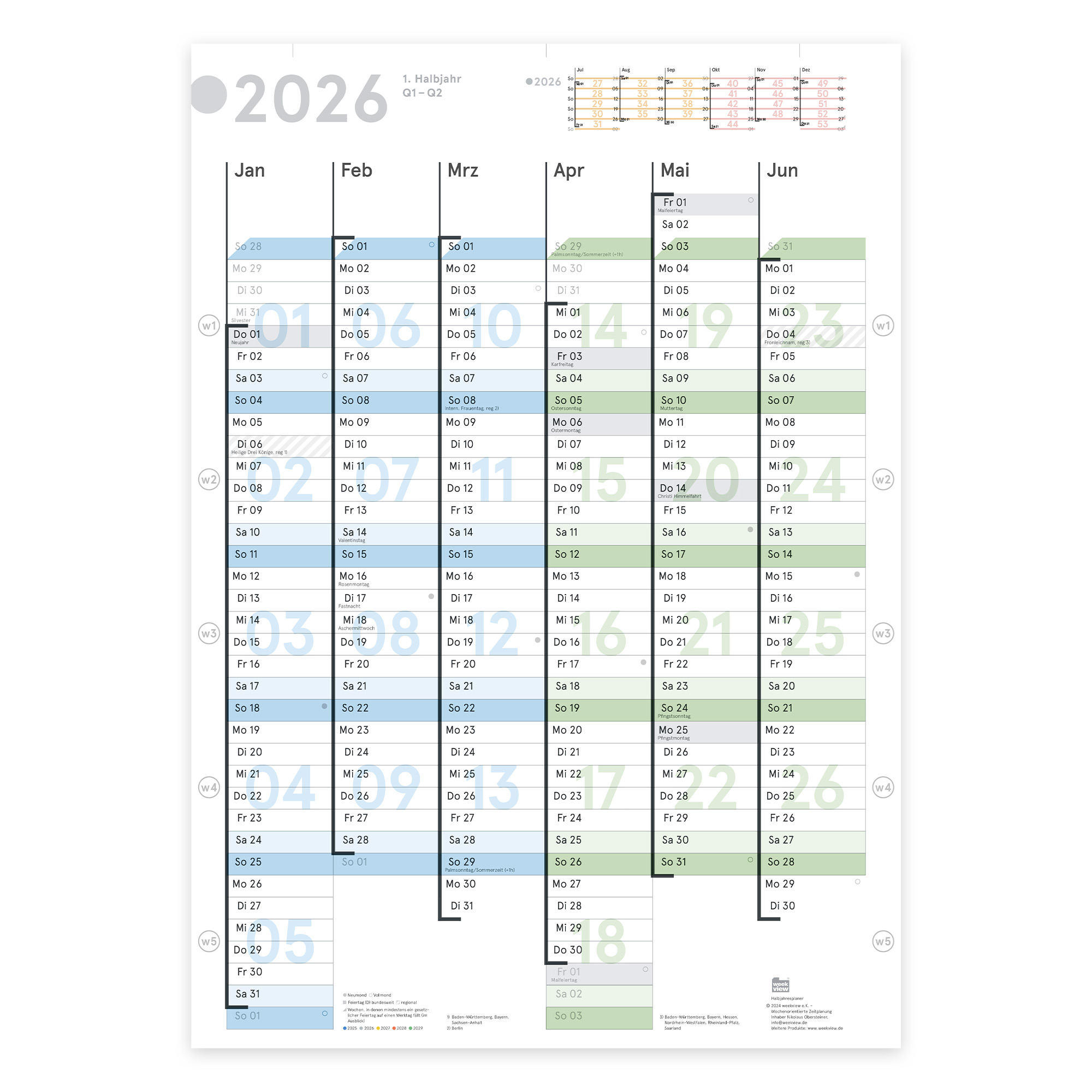 Digital Planner / Druckversion | Wandplaner A2h 2026