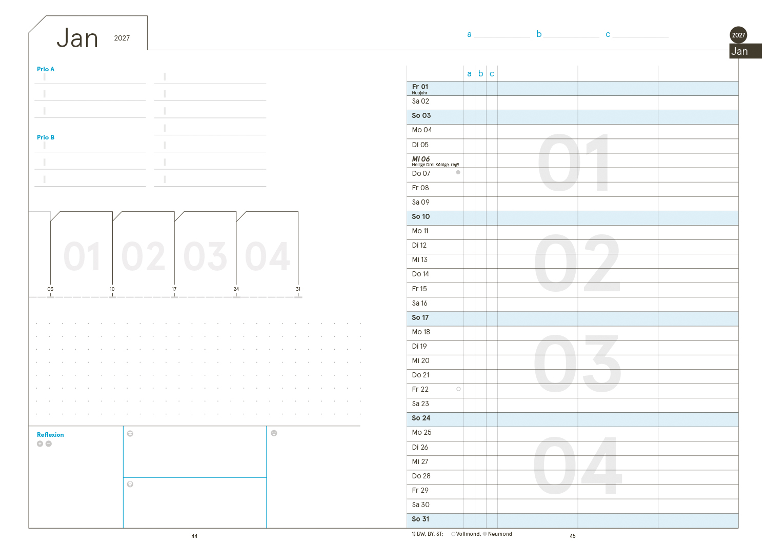 Druckversion doppelseitig - Business-Einlagen A5 2027, inkl. Planungstools und Notizteil