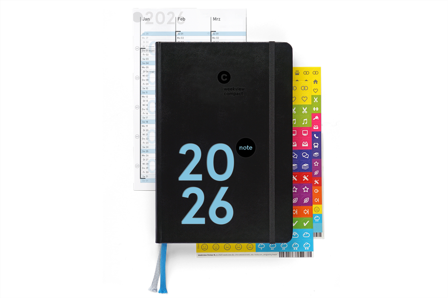 weekview compact note 2026 A6+ — Black mit Farbregister